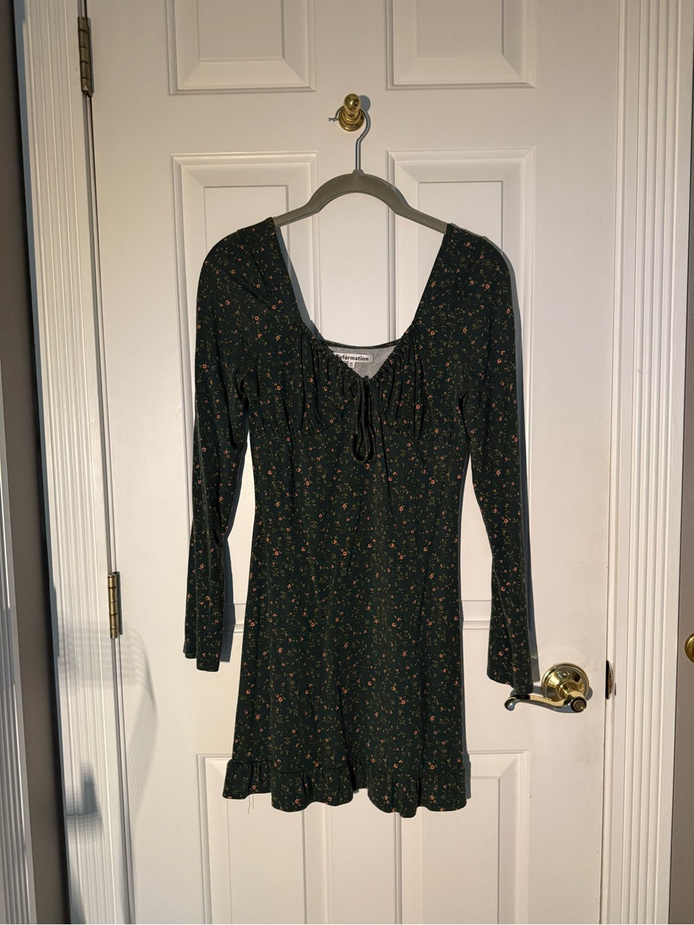 Reformation Angeline Dress in Dark Green Floral Print